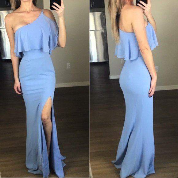 Dress the Population Blue Bridal One Shoulder L - Picture 3 of 6